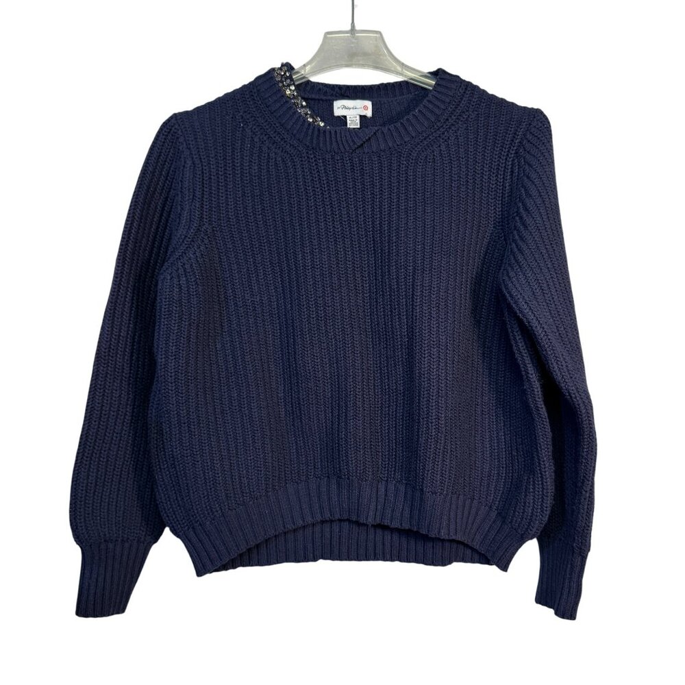 3 1 Phillip Lim Target Size XL Navy Blue Embellished Neck Sweater